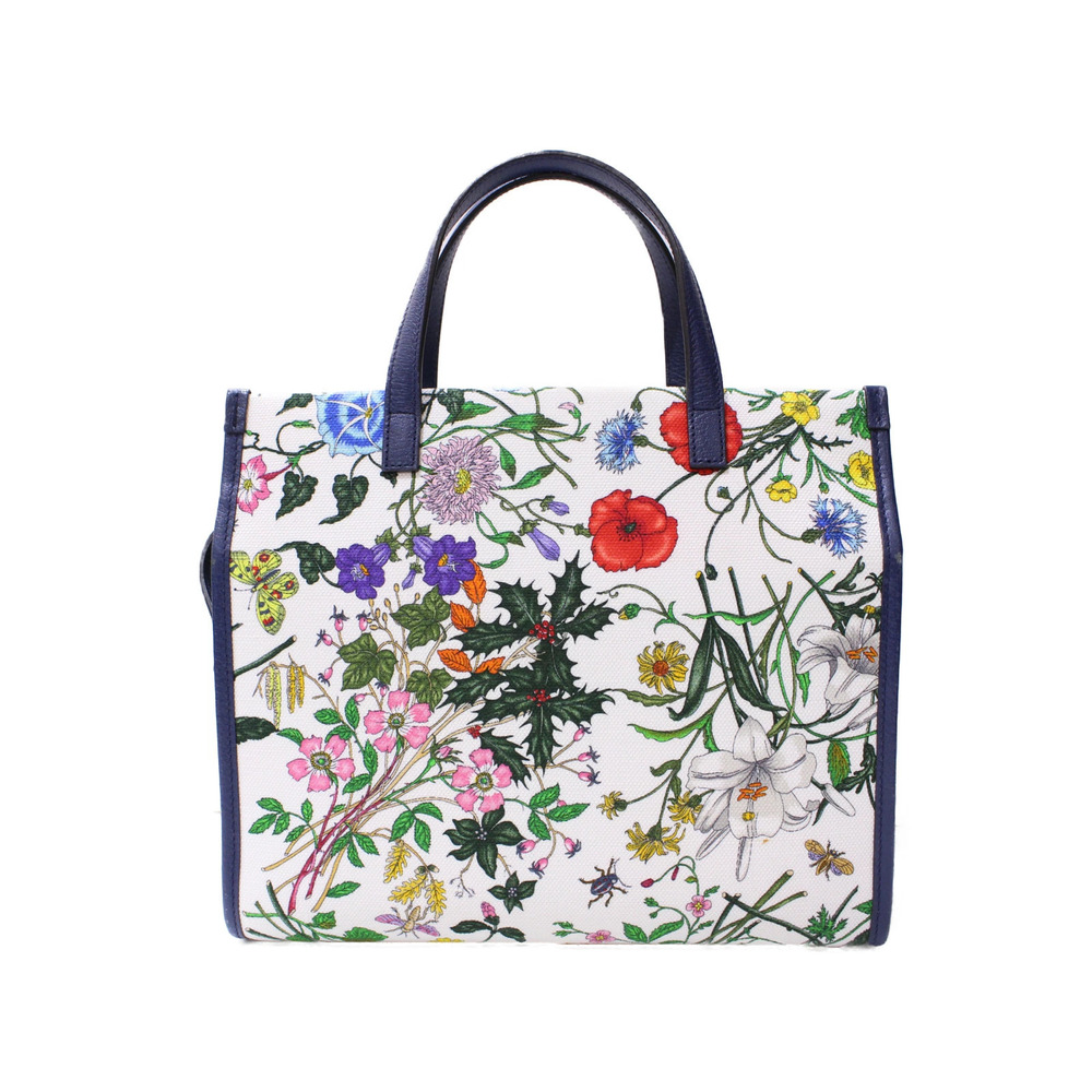 Gucci Bag Flower Multicolor Floral Blue White Flora Navy Leather Canvas